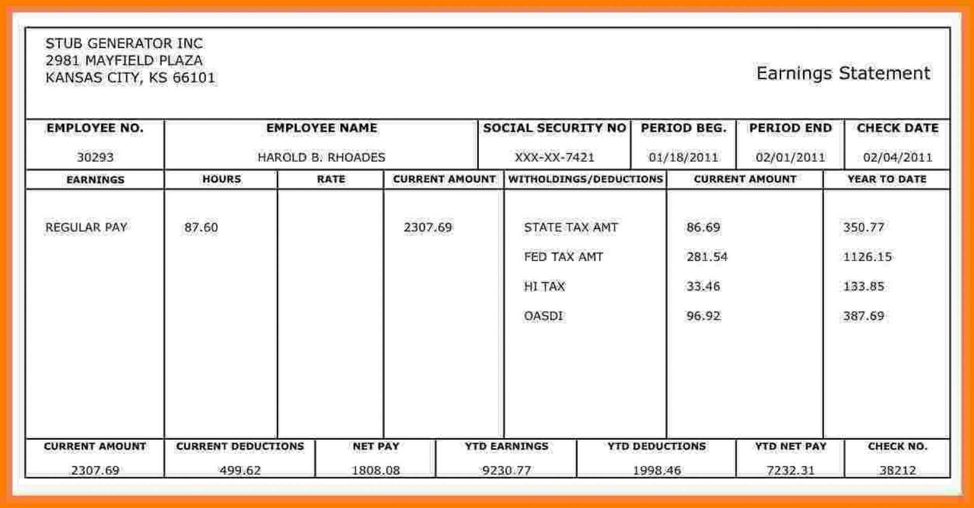 Free Printable Paystub