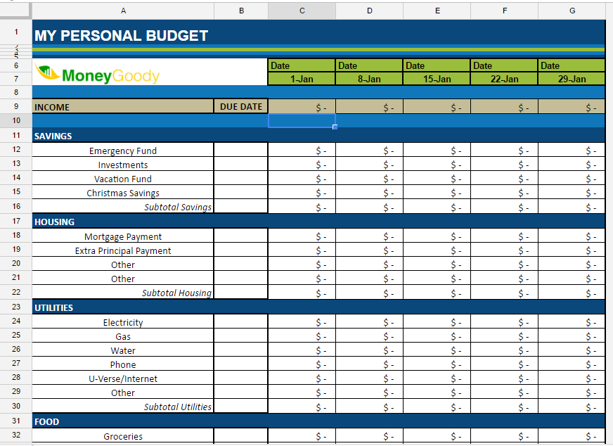 Monthly Budget Spreadsheet Template Excel Templatesz234 